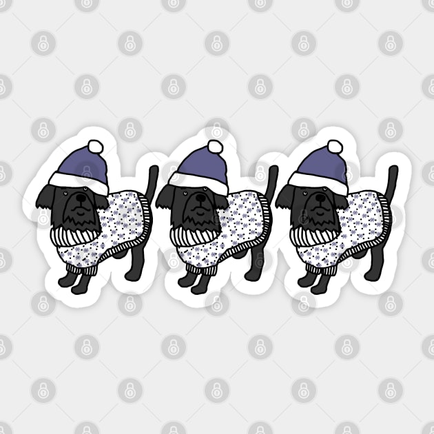 Three Cute Dogs Blue Hat Christmas Winter Sweater Sticker by ellenhenryart